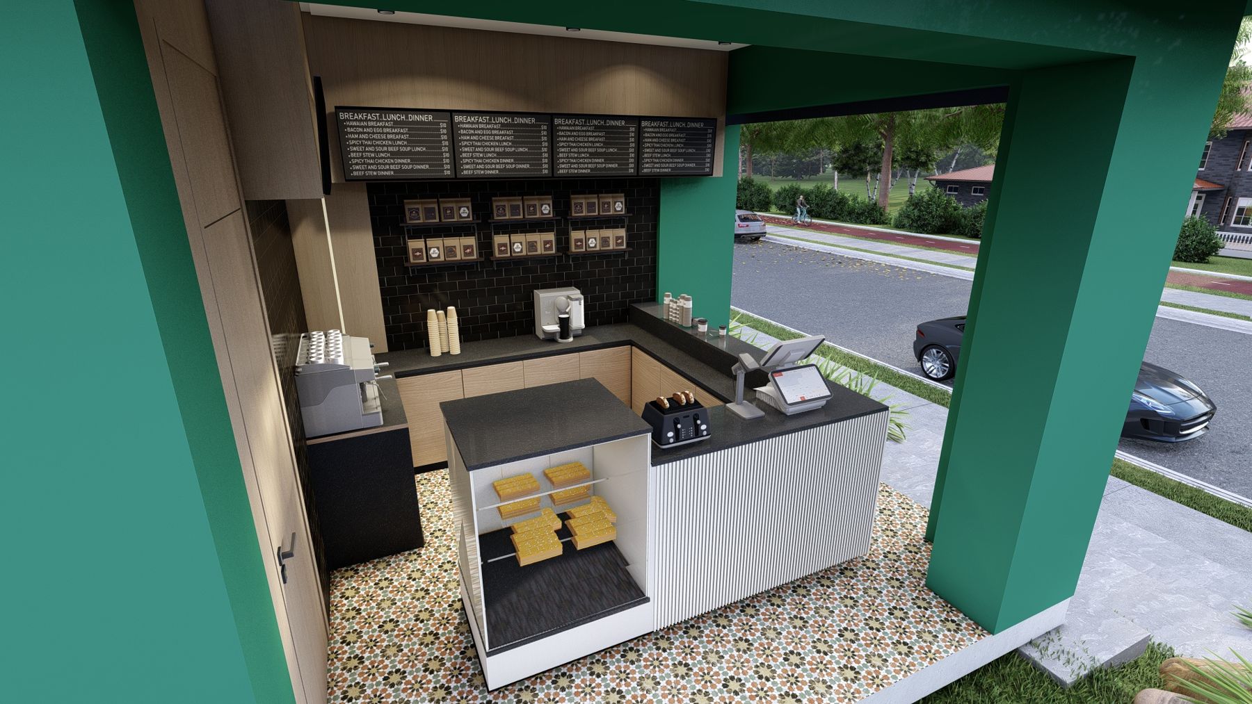 Kiosque Bun Coffee : intérieur vu de haut