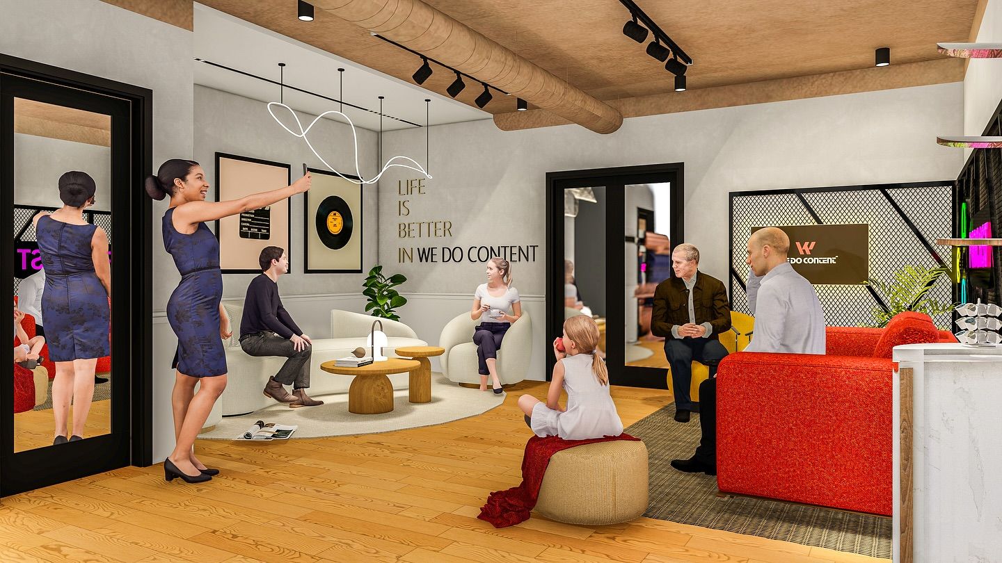 Studio podcast WeDoContent : rendu 3D de l’espace d’accueil